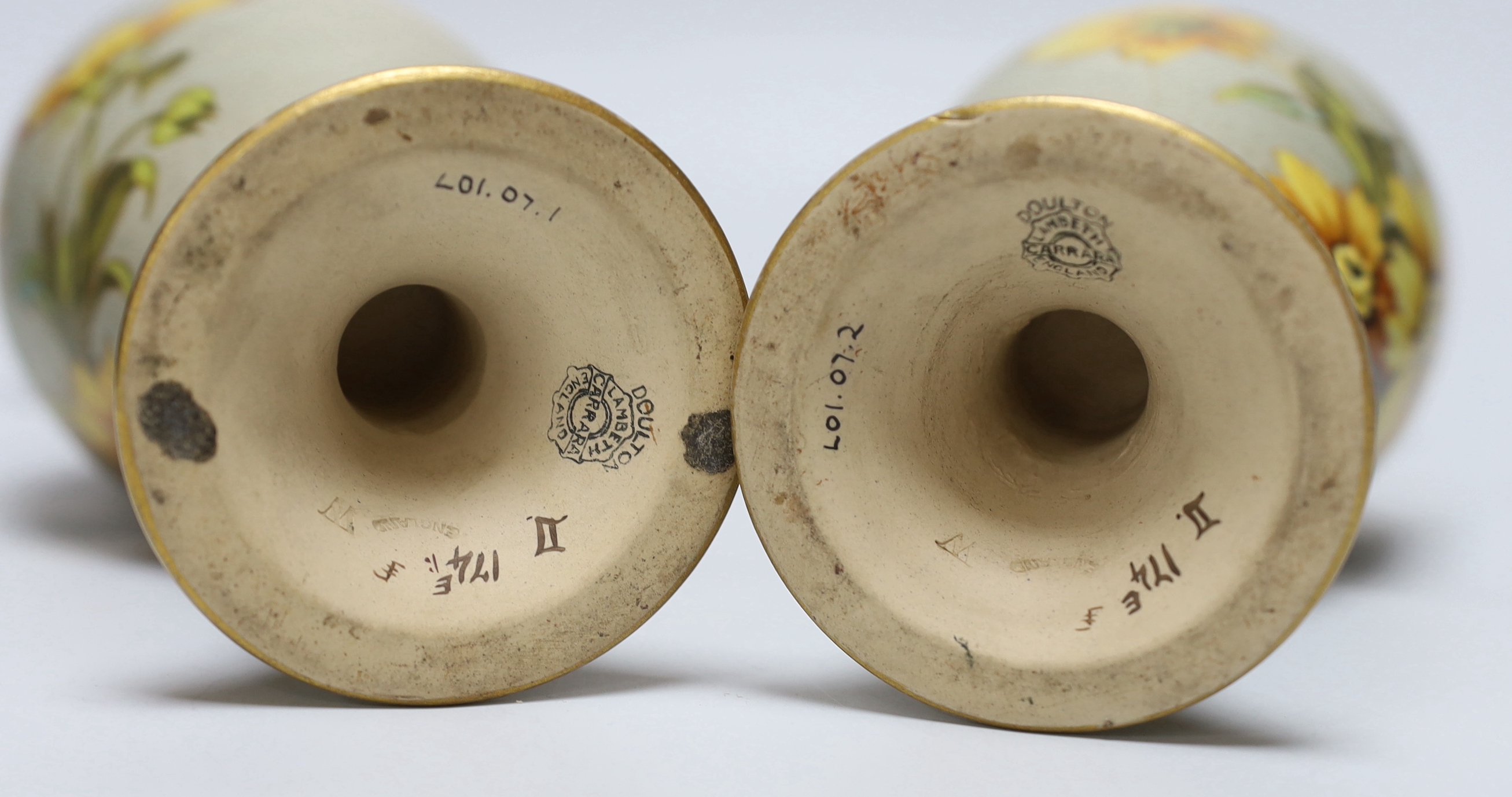 A pair of Royal Doulton Carrara earthenware vases, each stamped to the base, 31cm high